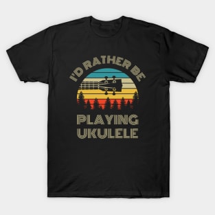 I'd Rather Be Playing Ukulele Ukulele Headstock Retro Vintage Sunset T-Shirt